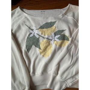 Hollister White Easy Off-the-Shoulder Lemon Appliqué Graphic Sweatshirt - Large